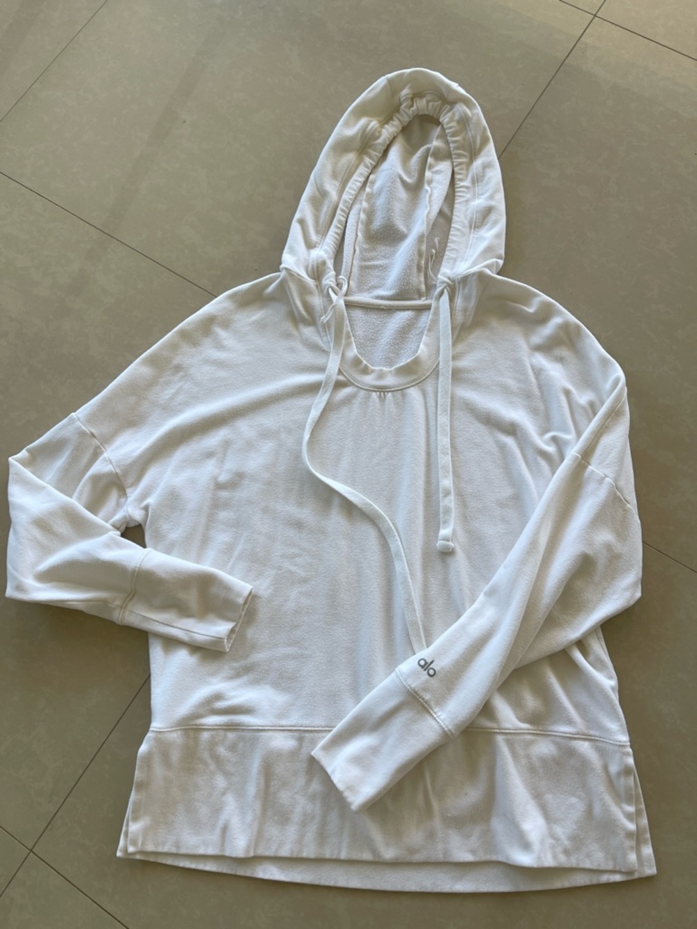 ALO Yoga Off White Hooded Pullover Sweatshirt (S)